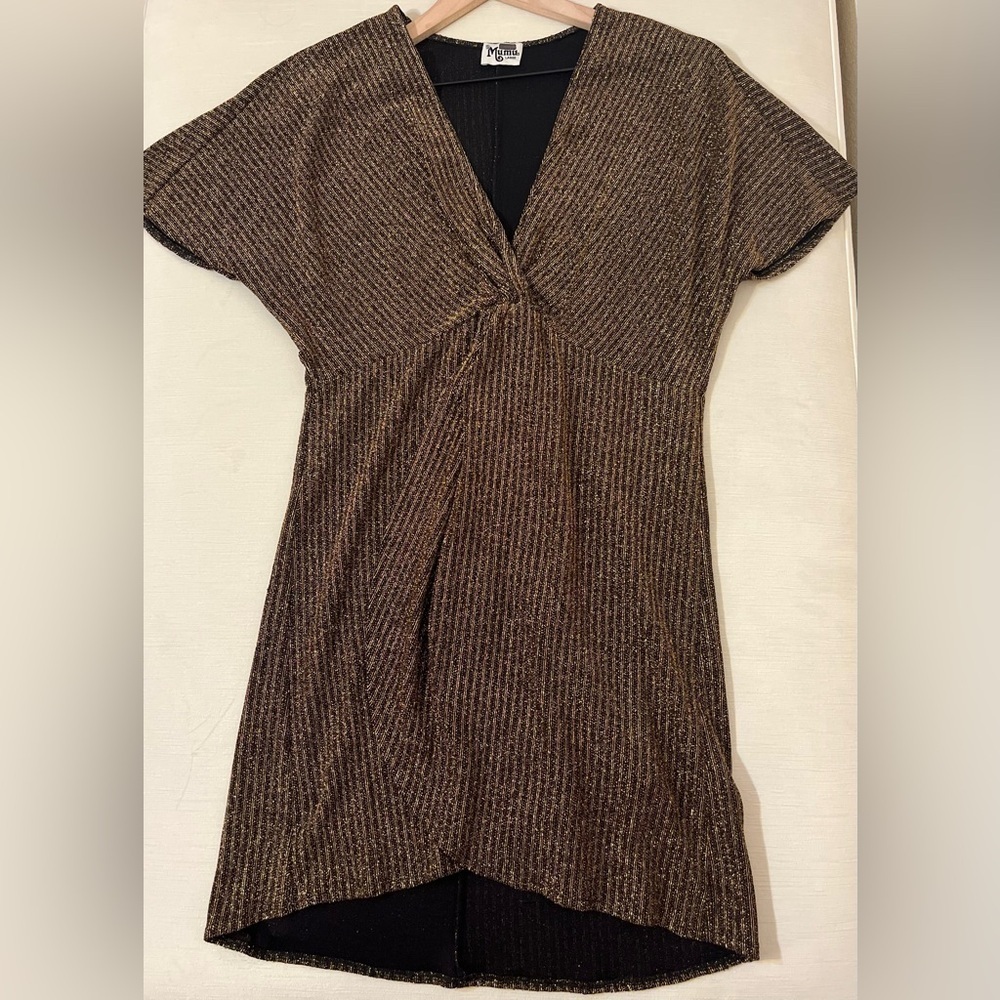 Show Me Your MuMu Dress - Women’s Large Gold - Metallic Mini V-Neck